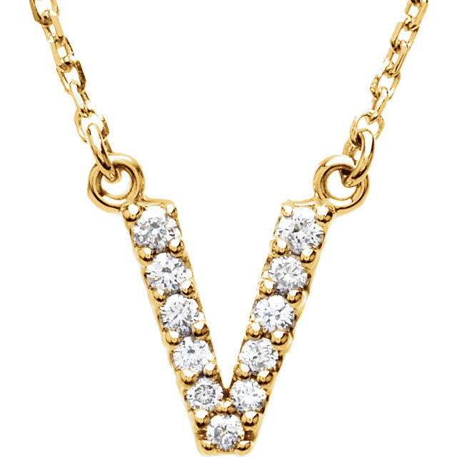 14k Yellow White or Rose Gold Diamond Initial Letter V Pendant Necklace 18" - Letter V,Yellow