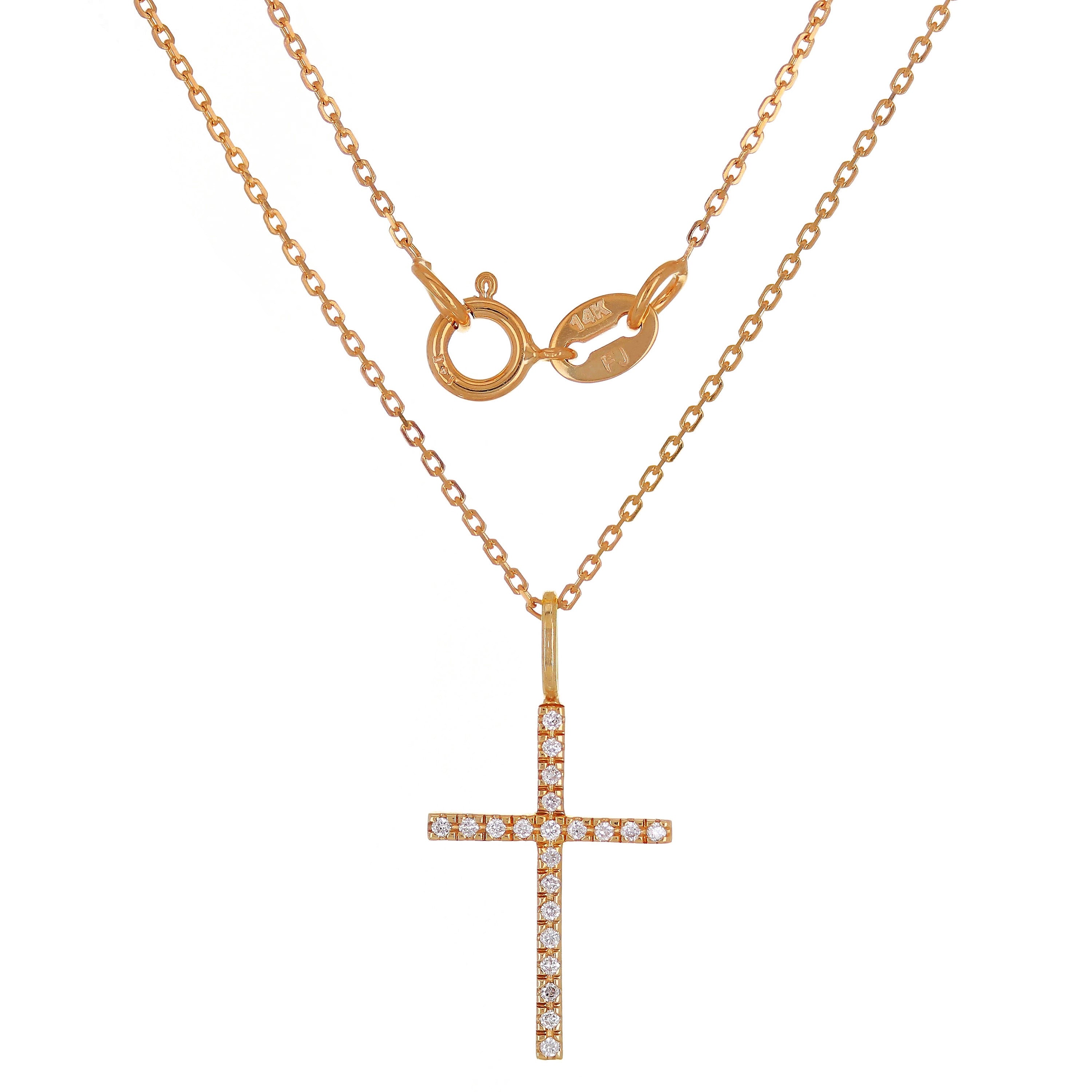 14k Rose Gold Diamond Cross Pendant - Rose