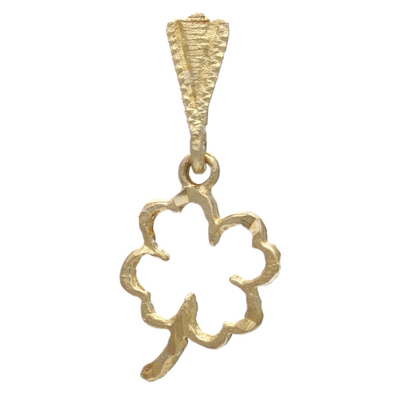 14k Yellow Gold Outlined Flower Lucky Four Leaf Clover Charm Pendant 0.6 gram - Yellow
