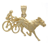 14k Yellow Gold Harness Racing Race Horse Sulky Jockey Charm Pendant 2.9 grams - Yellow