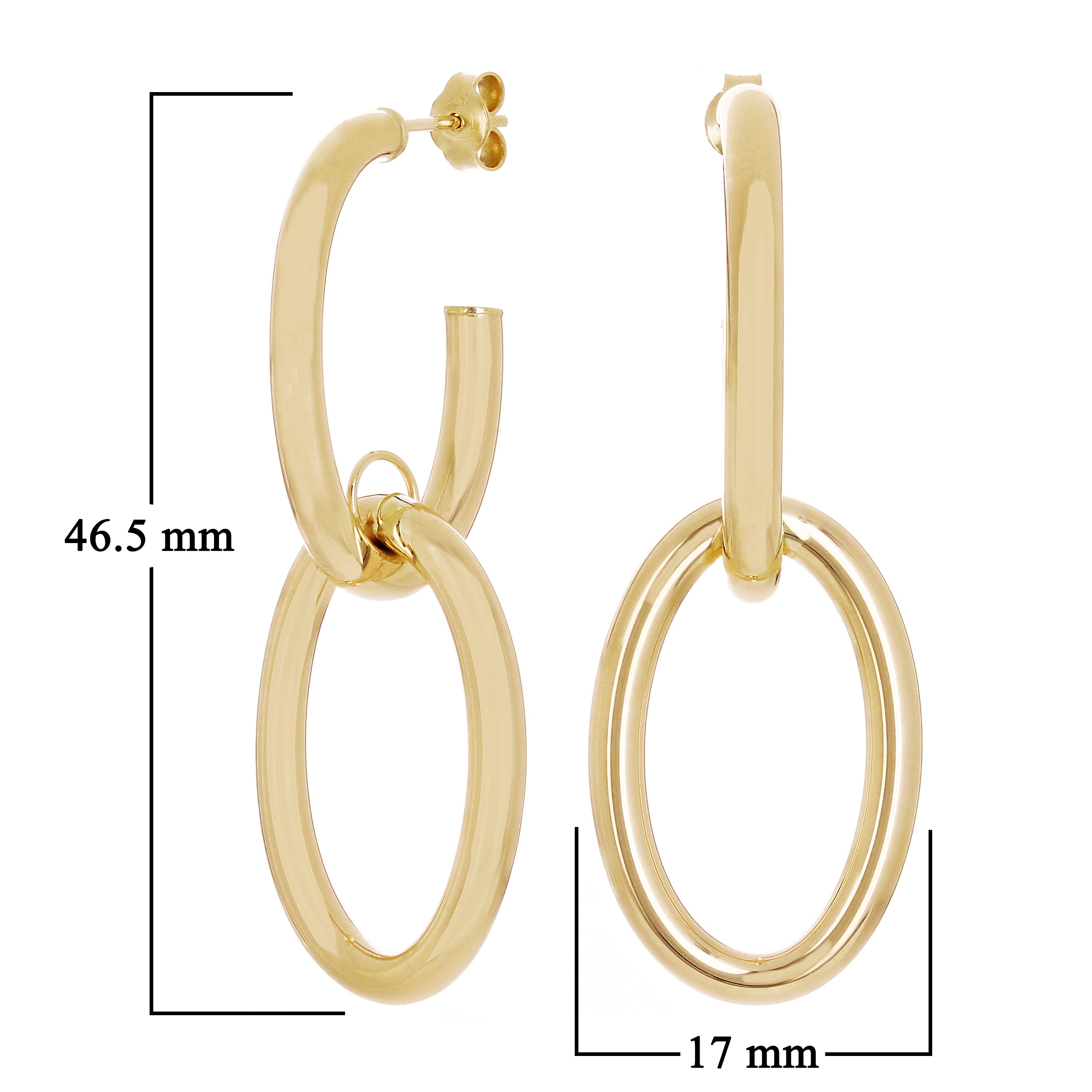 Italian 14kt Yellow Gold Hollow Double Oval Drop Earrings 1.8" 17mm 3.4 grams