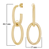 Italian 14kt Yellow Gold Hollow Double Oval Drop Earrings 1.8" 17mm 3.4 grams