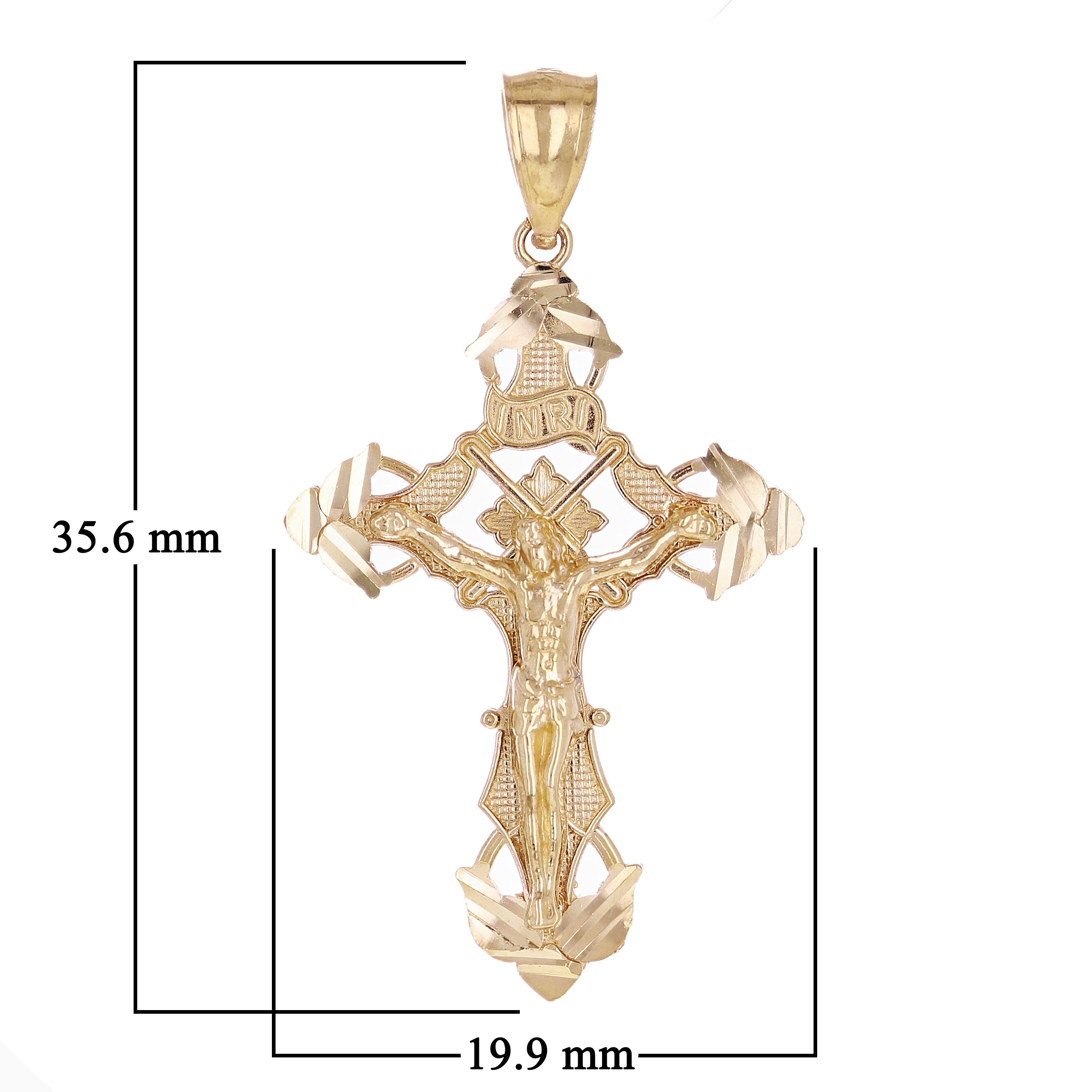 14k Yellow Gold Crucifix INRI Jesus Christ 3D Cross Pendant 1.4" 2 grams