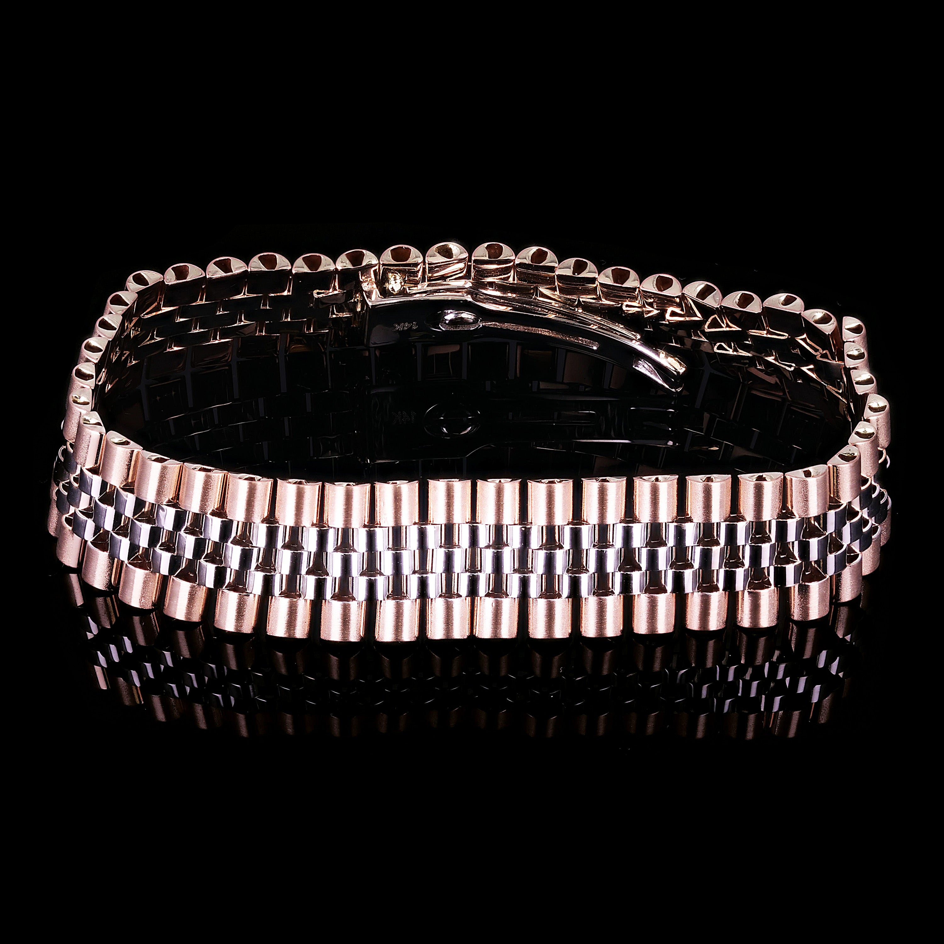 Italian Two-Tone 14k White & Rose Gold Watch Link Bracelet 8.5" 15mm 36 grams - White and Rose 36 grams