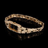 Women's 14k Yellow Gold Nugget Link Bracelet Geneve Wrist Watch with Diamond 7"