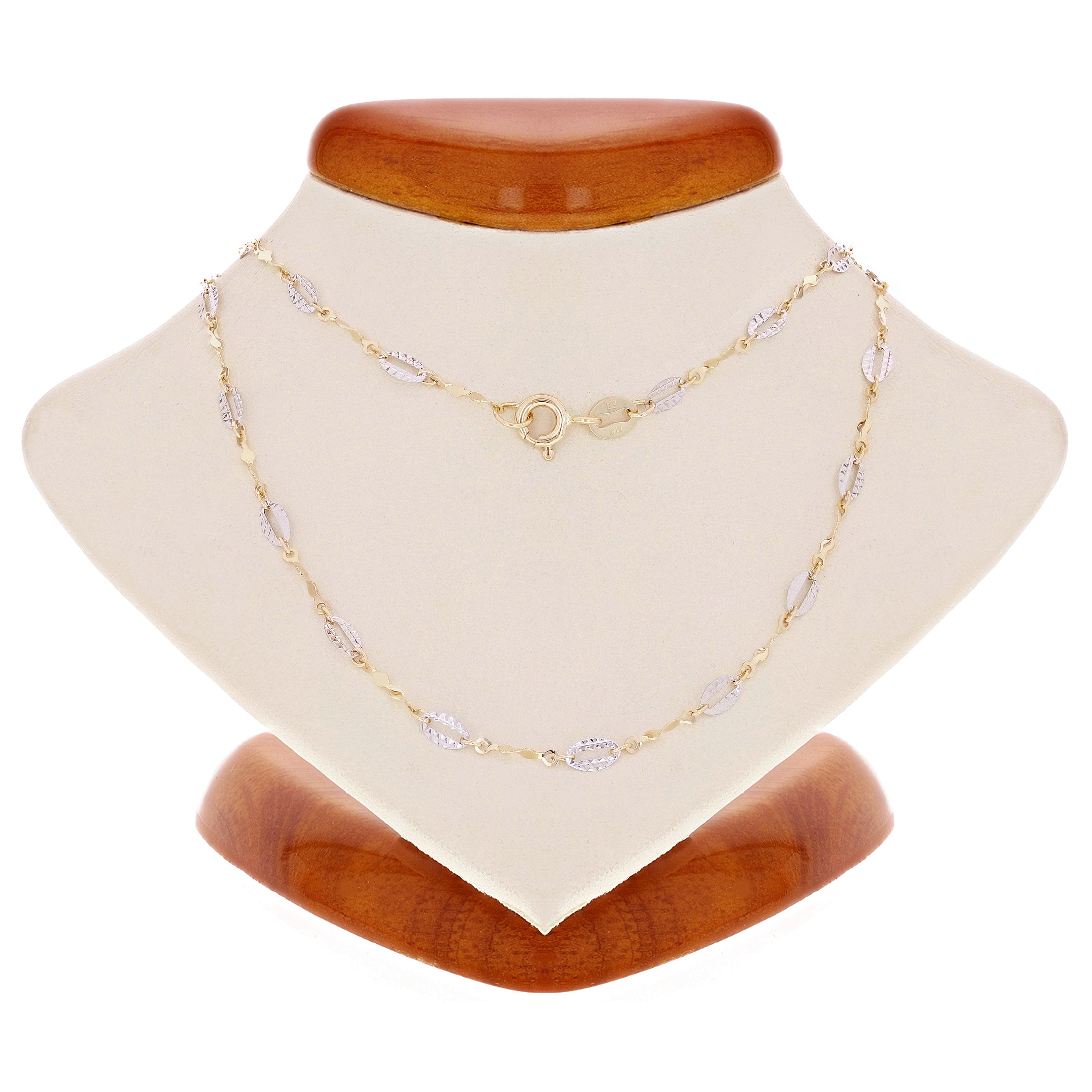 Italian Two Tone Gold Diamond Cut Oval and Twisted Link Necklace 16" 2.4 grams