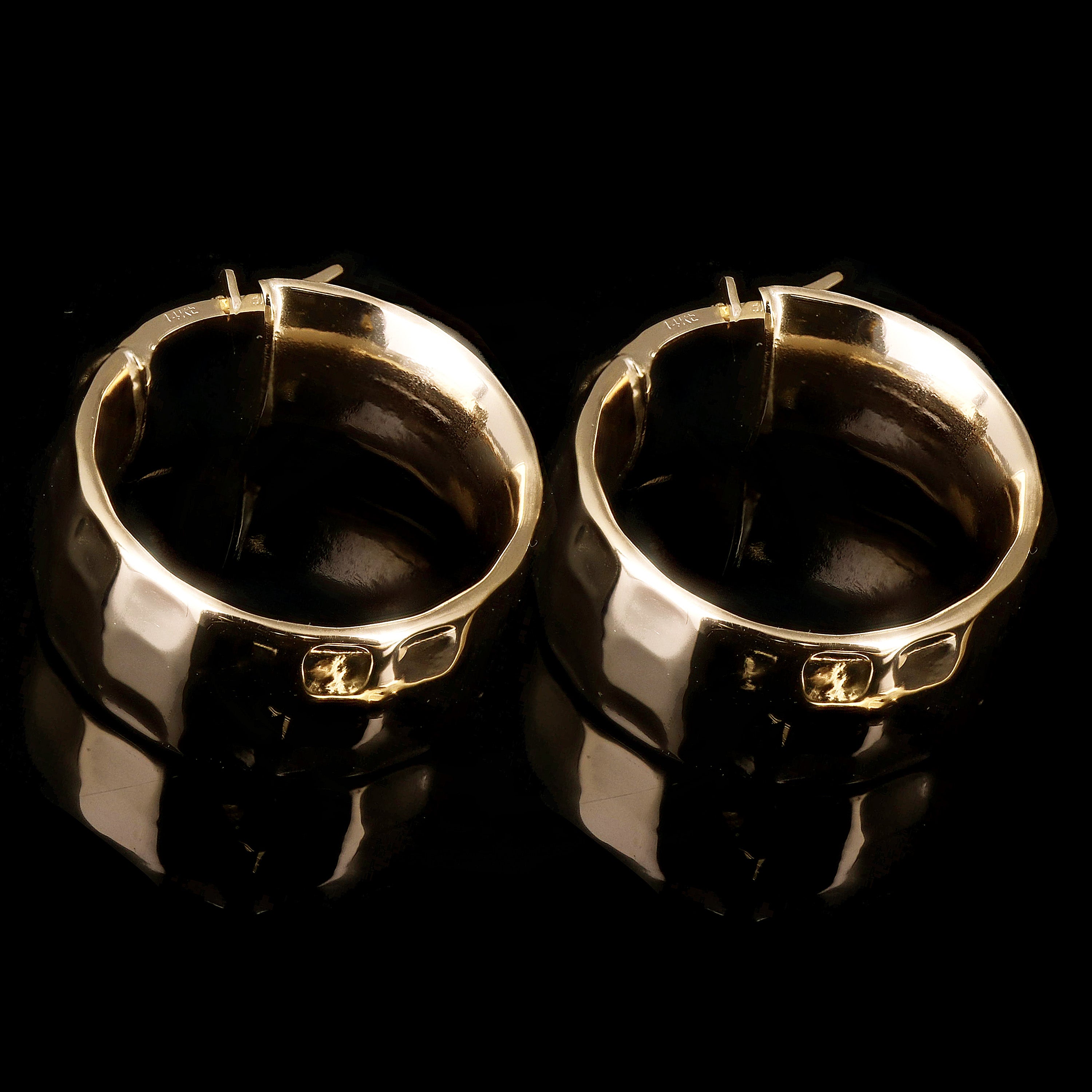 Italian 14k Yellow Gold Hollow Hammered Hoop Earrings 22.5 x 8.8mm 4.2 grams