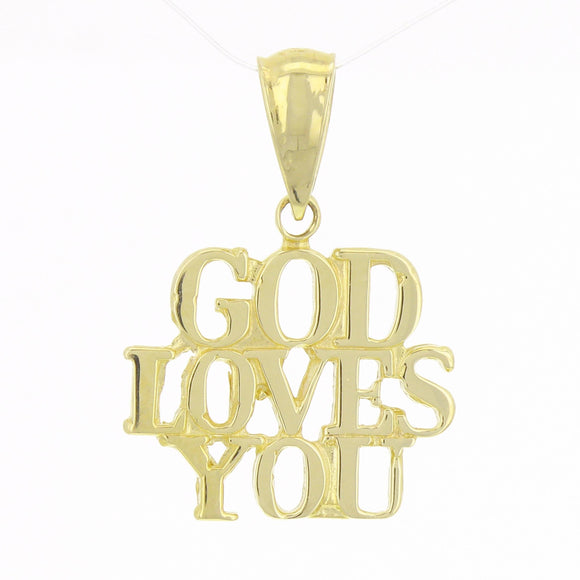 14k Yellow Gold GOD LOVES YOU Pendant Religious Charm 1.4 grams - Yellow