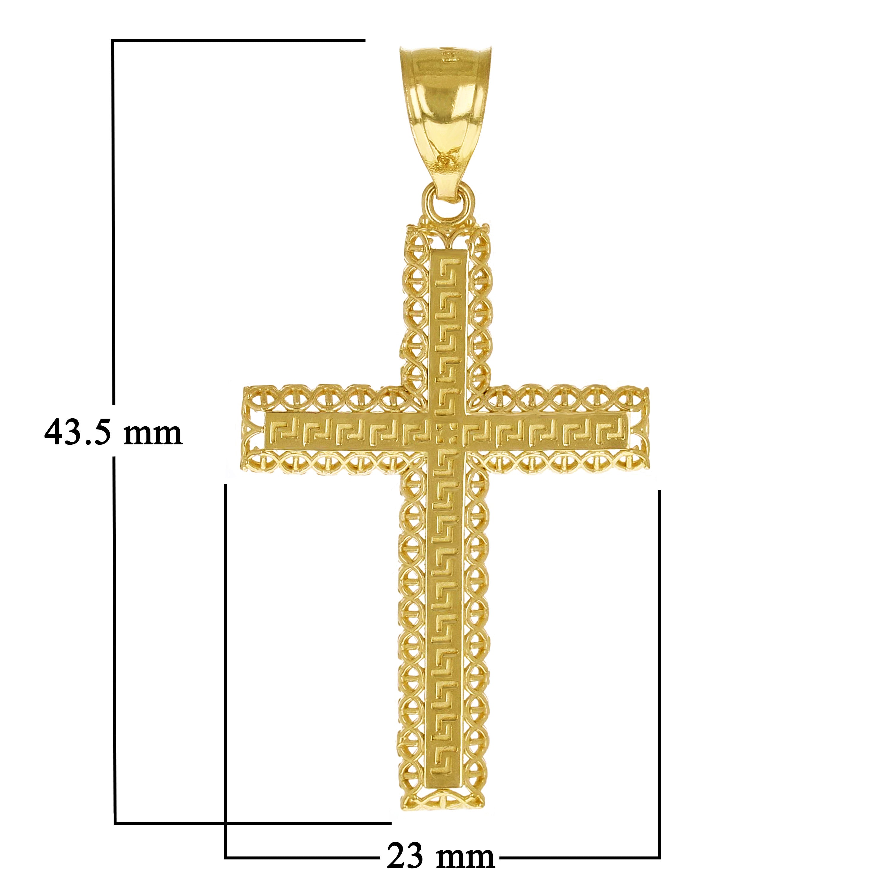 14k Yellow Gold 3D Filigree Greek Cross Pendant 1.7" 2 grams