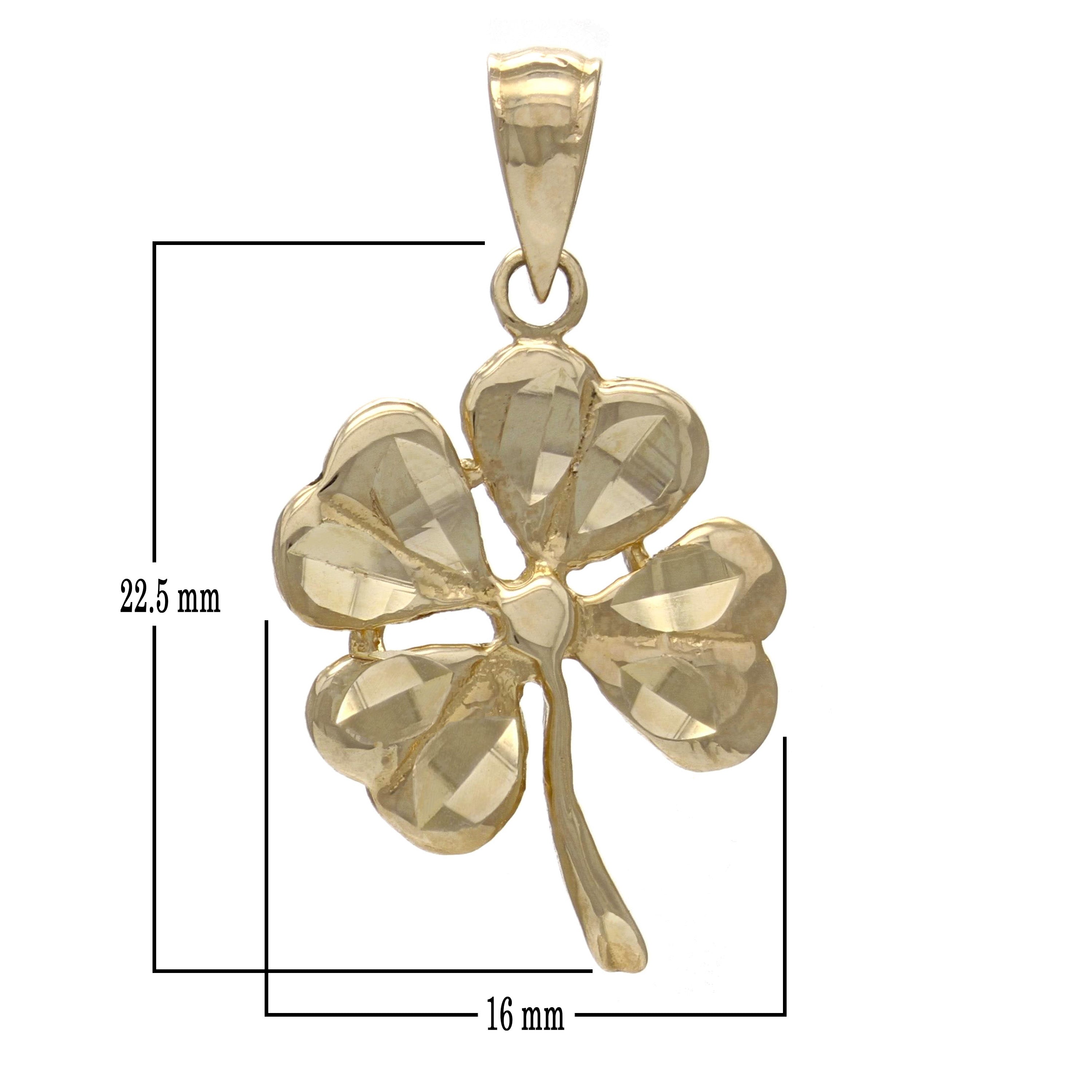 14k Yellow Gold Flower Lucky Four Leaf Clover Charm Pendant 1.7 grams - Yellow