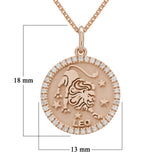 14k Rose Gold  Diamond Zodiac Sign Leo Pendant Necklace 18" - Leo,Rose