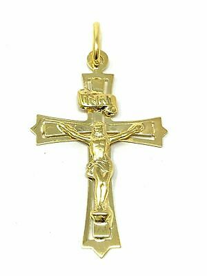 14k Yellow Gold Jesus Christ Crucifix INRI Cross Pendant 1.58" 1.6 grams