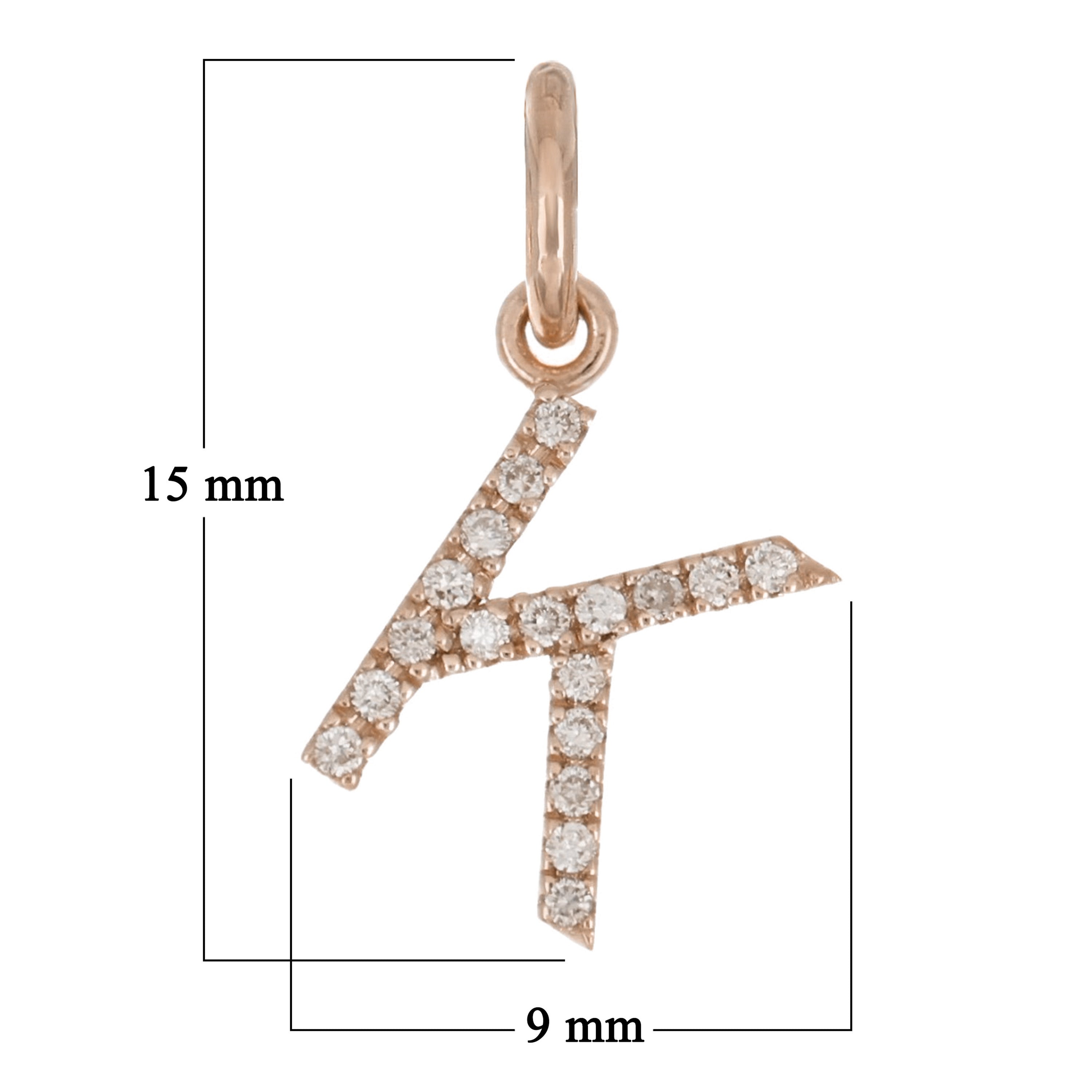 14k Rose Gold Diamond Initial Letter K Charm Pendant - Letter K,Rose