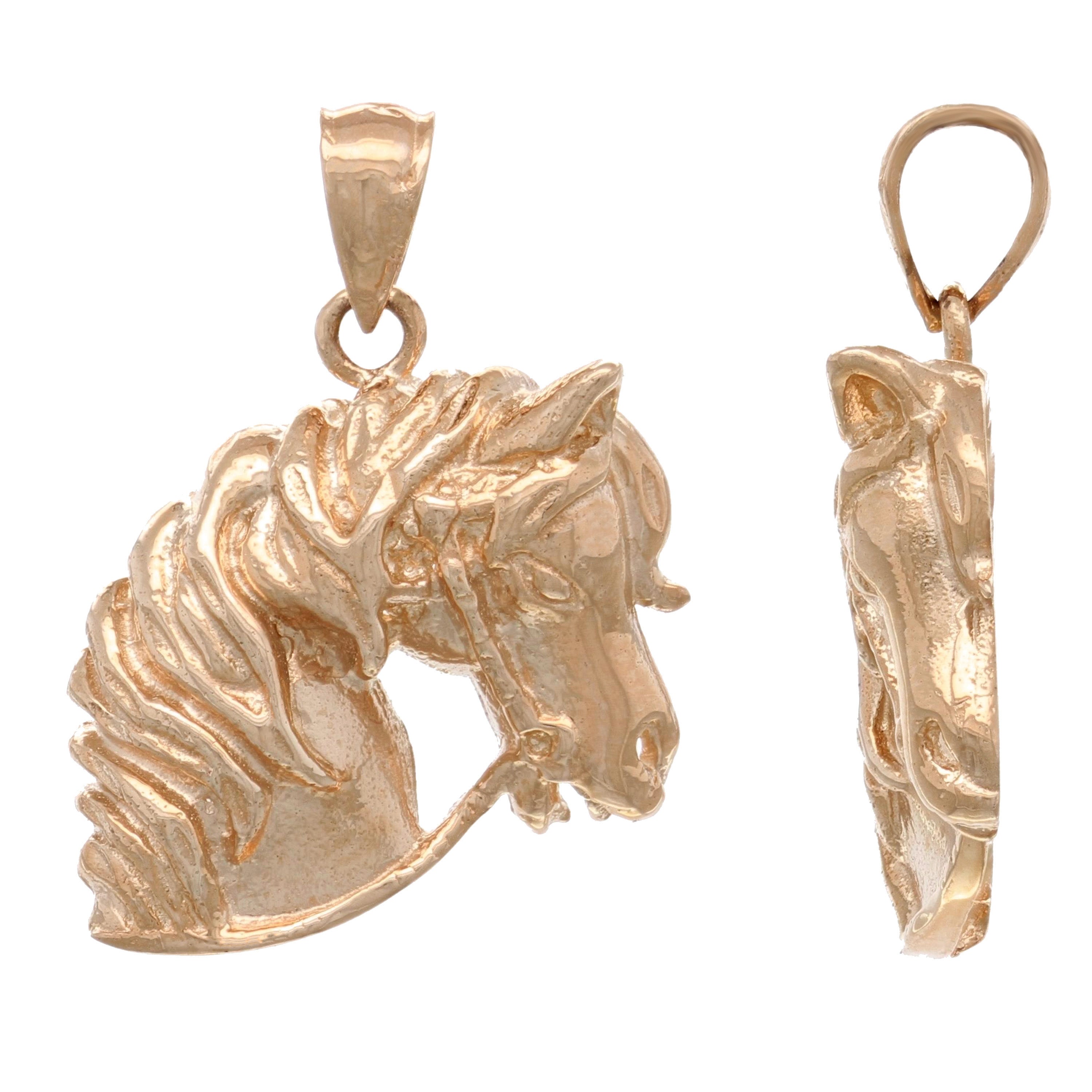 14k Rose Gold Solid Lucky Horse Head Face Charm Pendant 3.9 grams - Rose