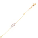 Italian 14k Yellow & White Gold Hand of Fatima Station Anklet Bracelet 10" 2.6g