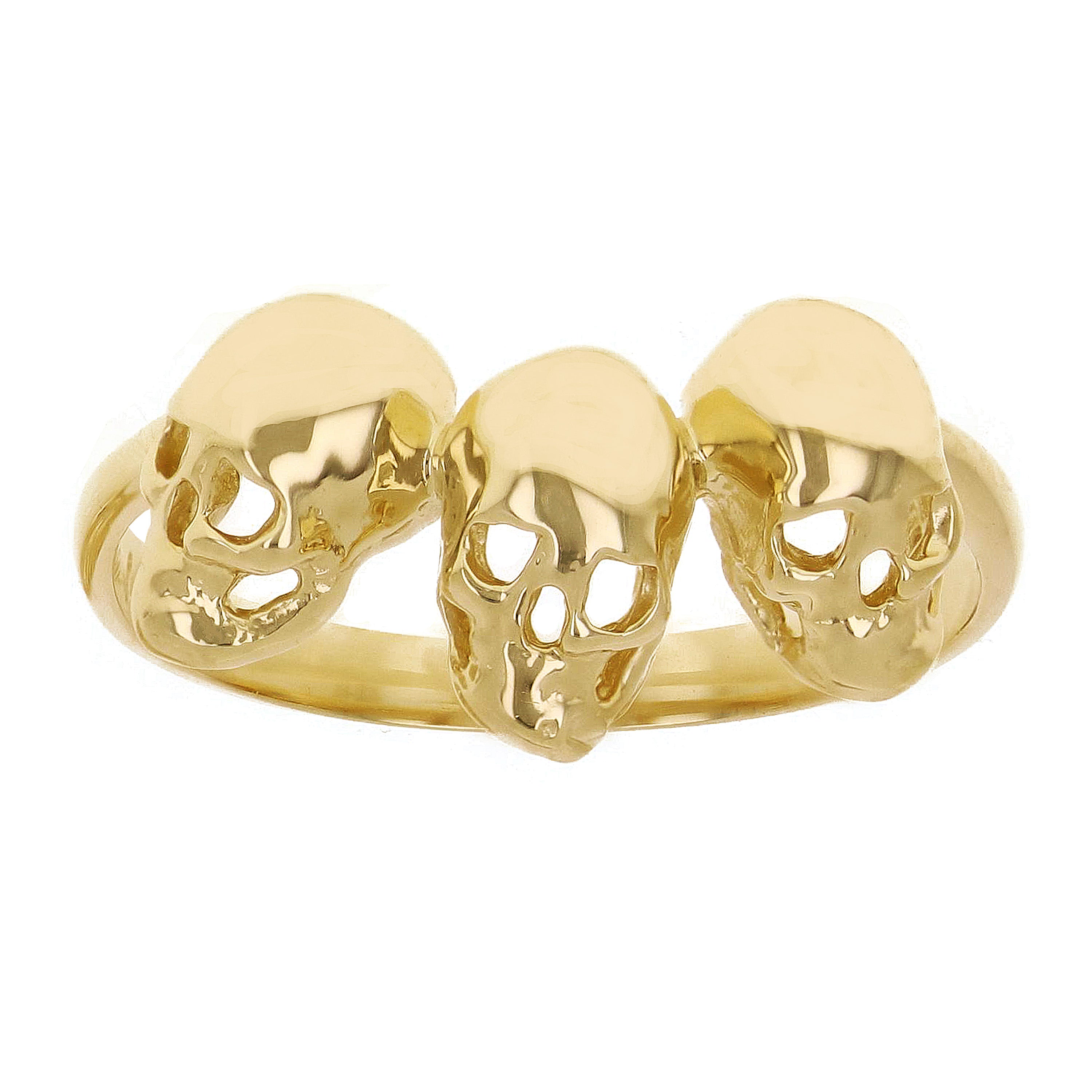 14k Yellow Gold Triple Hamlet Skull Ring Size 5 - Yellow,Ring Size 5.5