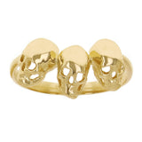 14k Yellow Gold Triple Hamlet Skull Ring Size 5 - Yellow,Ring Size 5.5