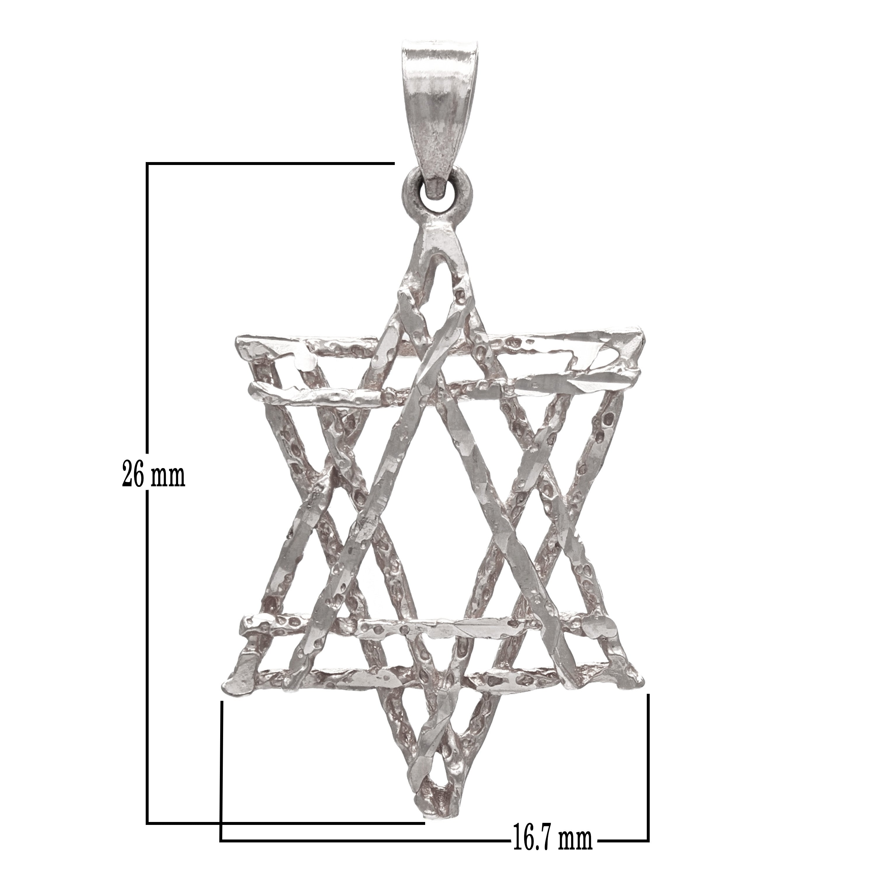 14k White Gold Diamond Cut Jewish Star of David Charm Pendant 1.8 grams - White