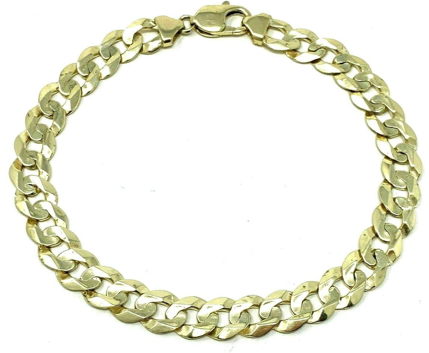 10k Yellow Gold Flat Cuban Curb Link Chain Bracelet 7" 9mm 13.2 grams - Yellow,7"