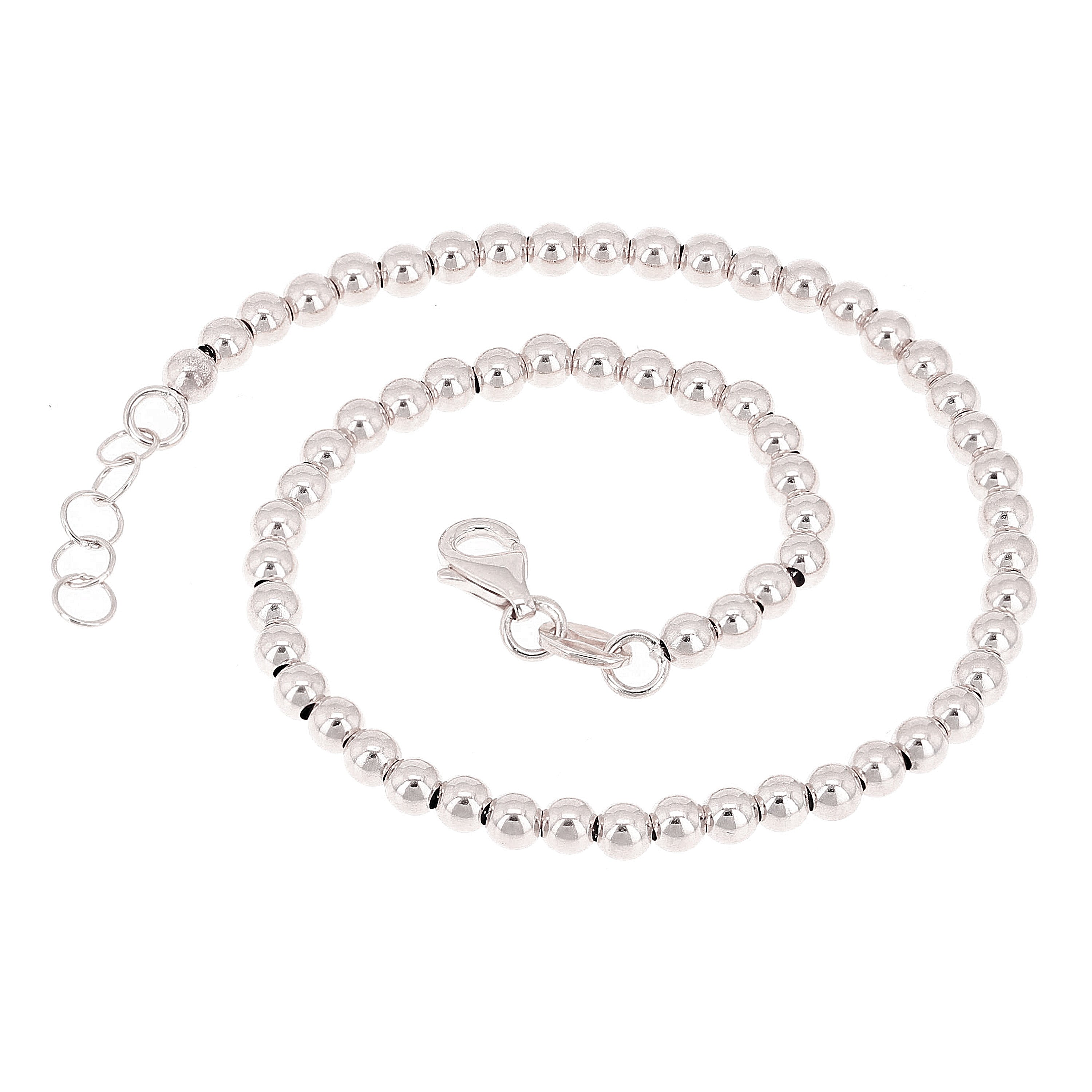 Italian 14k White Gold Hollow Ball Bead Bracelet 8" 3mm 3 grams - White