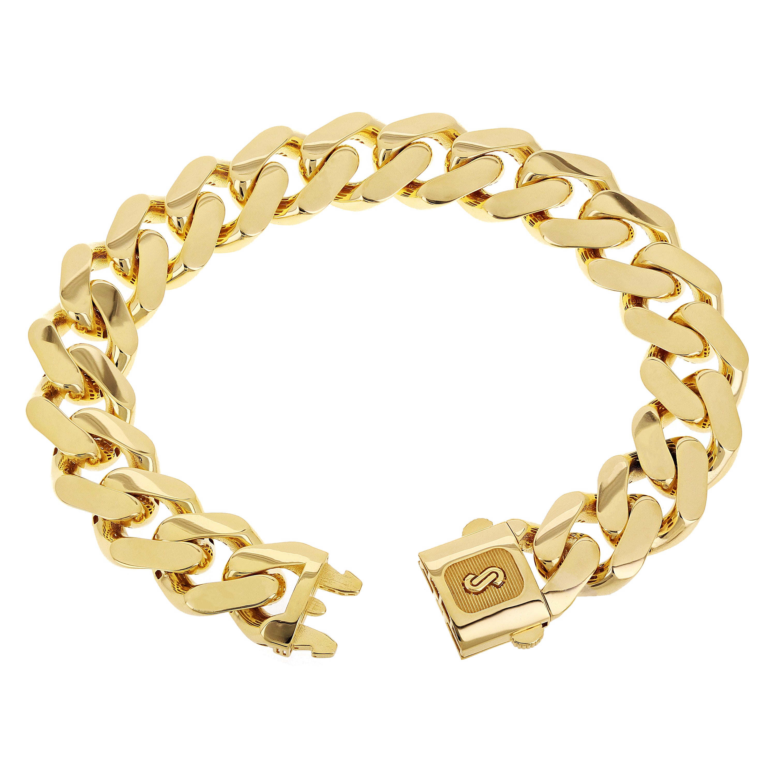 Italian 14k Yellow Gold Hollow Cuban Monaco Chain Bracelet 9" 15.1mm 25.2 grams
