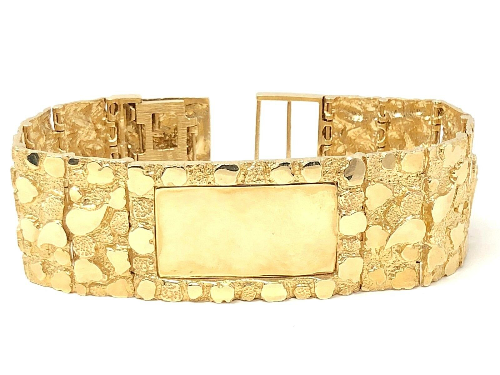 Men's 10k Yellow Gold Solid Nugget ID Bracelet 8.5" 31mm 81.1 grams