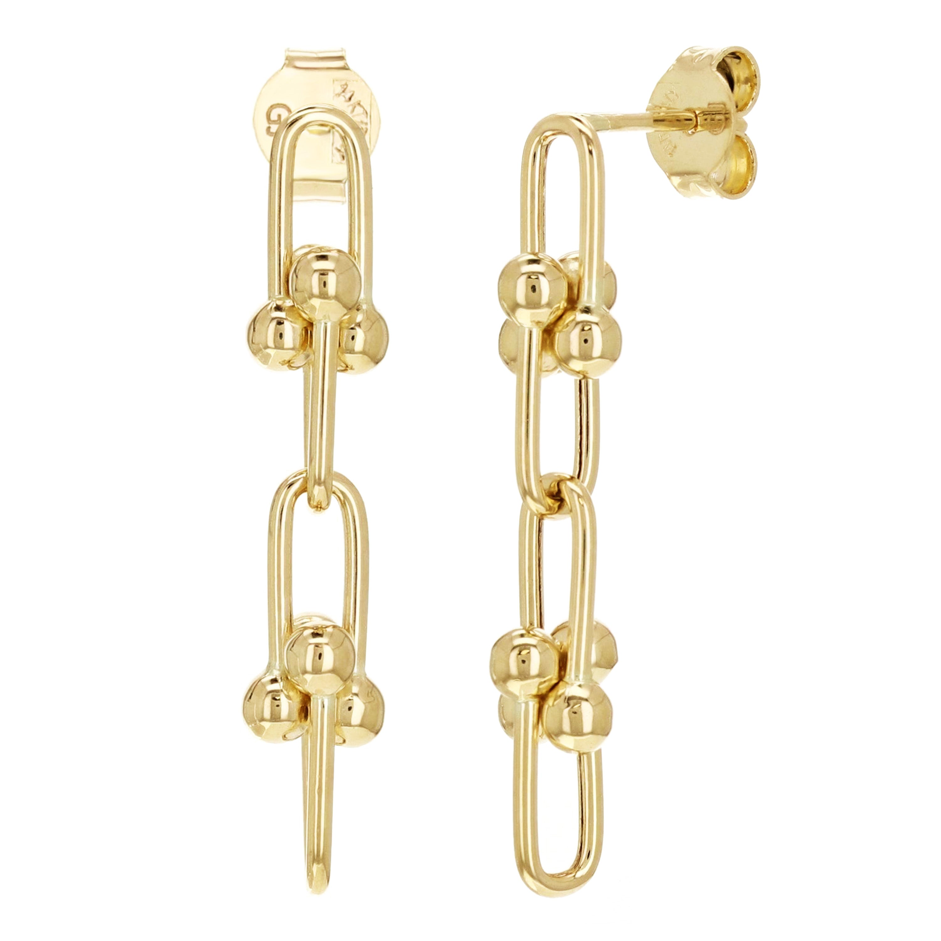 Italian 14k Yellow Gold U Link Dangle Earrings 1.2" 6mm 2.4 grams