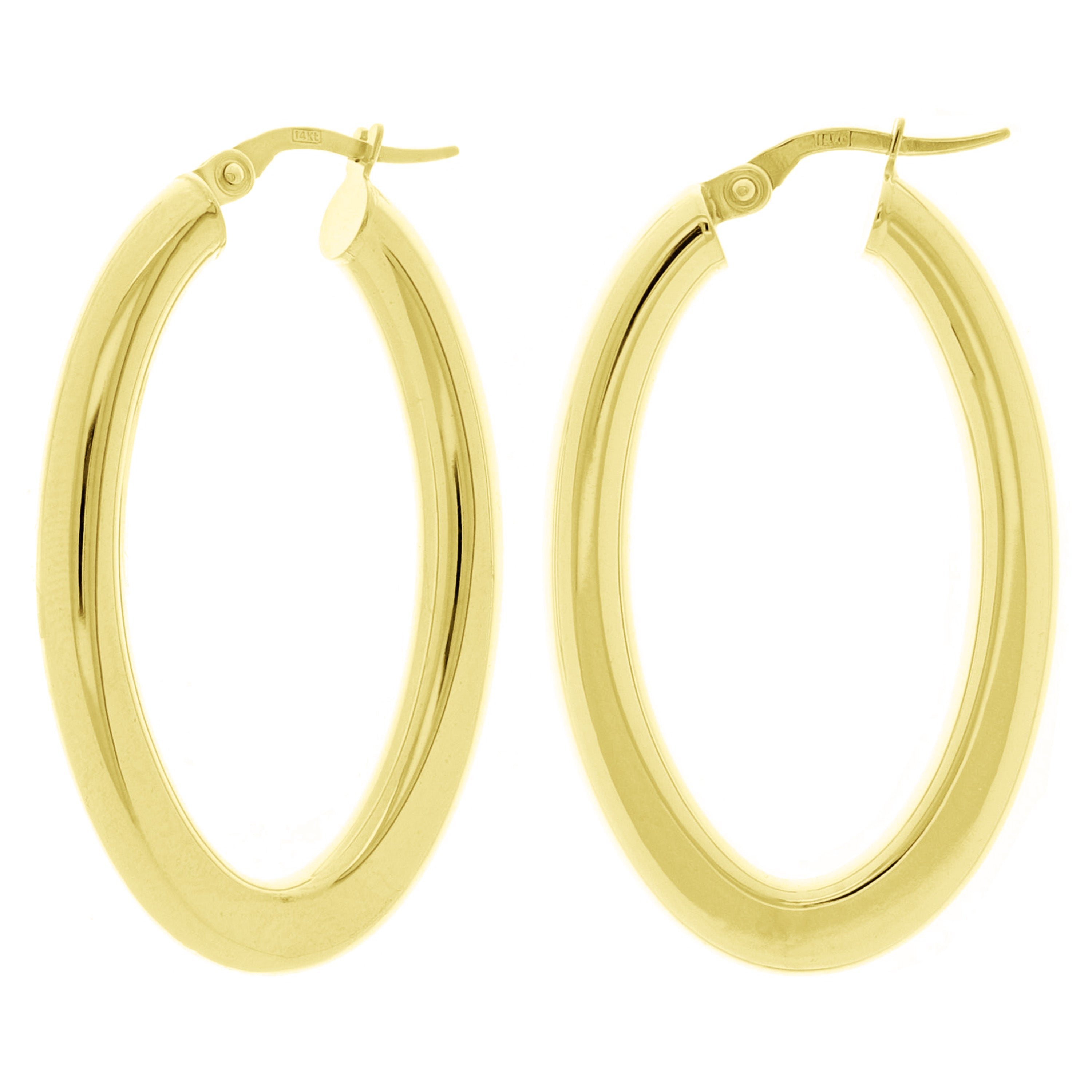 Italian 14k Yellow Gold High Polish Flat Oval Hoop Earrings 1.5" 4mm 2.9 grams