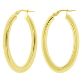 Italian 14k Yellow Gold High Polish Flat Oval Hoop Earrings 1.5" 4mm 2.9 grams