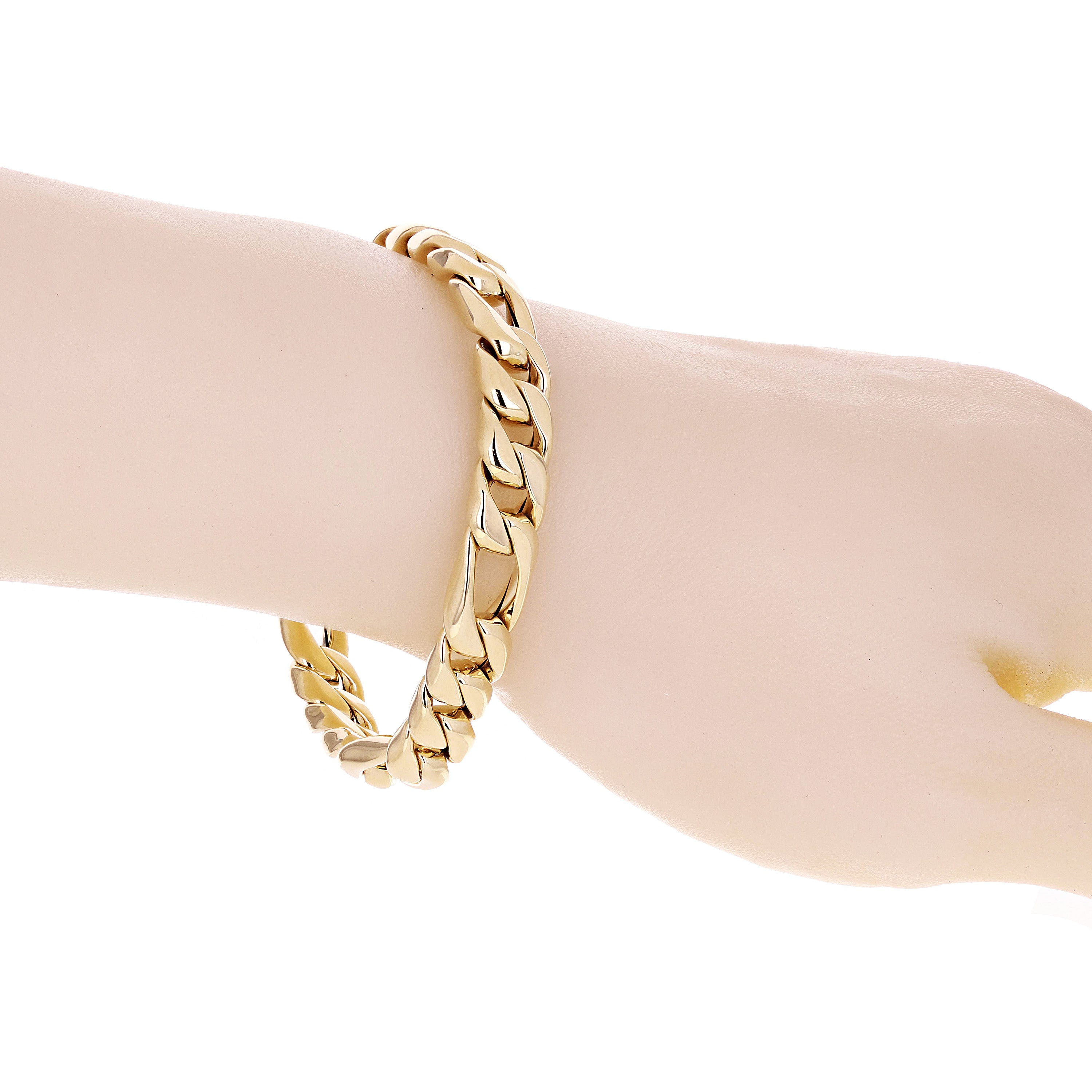 Women's Italian 14k Yellow Gold Hollow Figaro Chain Bracelet 7.5" 9.1mm 13.1g