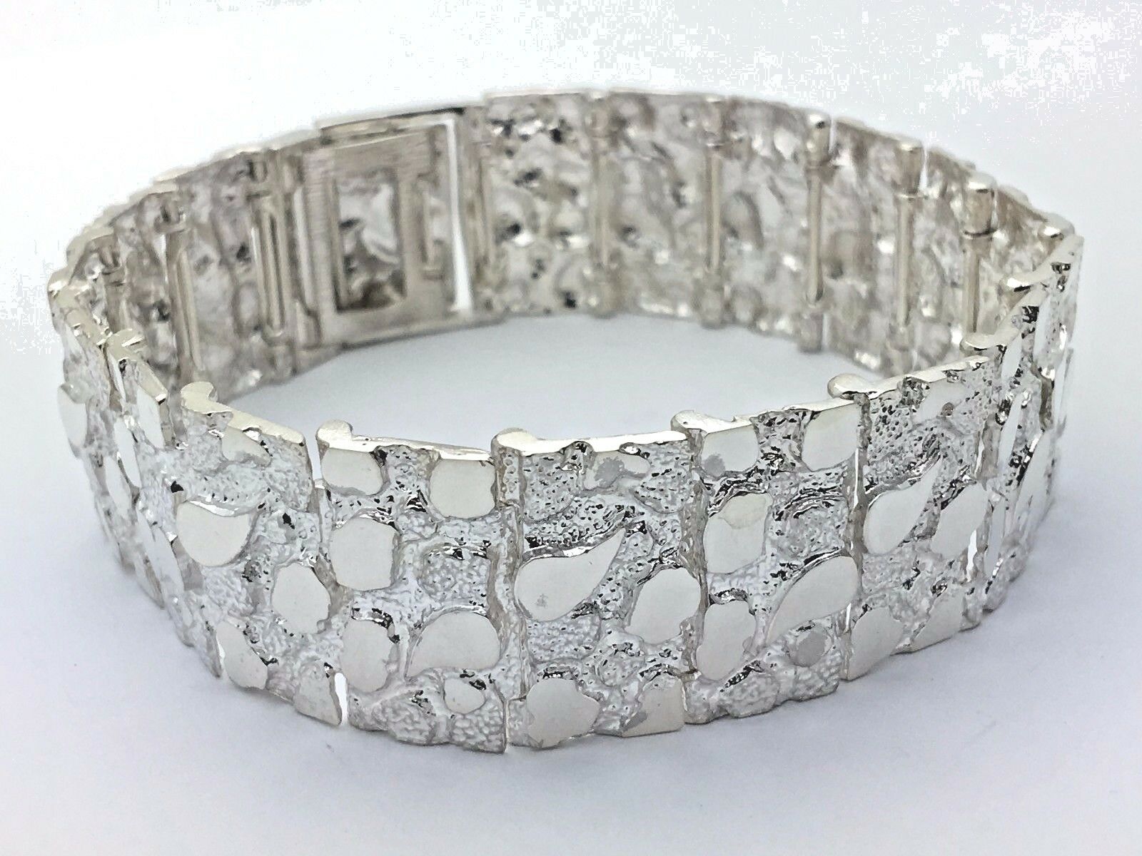 925 Sterling Silver Solid Nugget Bracelet 7.5" 21.5mm 45-48 grams - 7.5" 48 grams