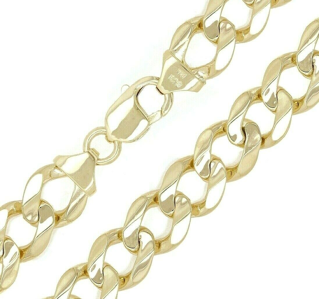 Men's 14k Solid Yellow Gold Flat Cuban Link Chain Bracelet 9" 12.5mm 45 grams - Yellow,9"