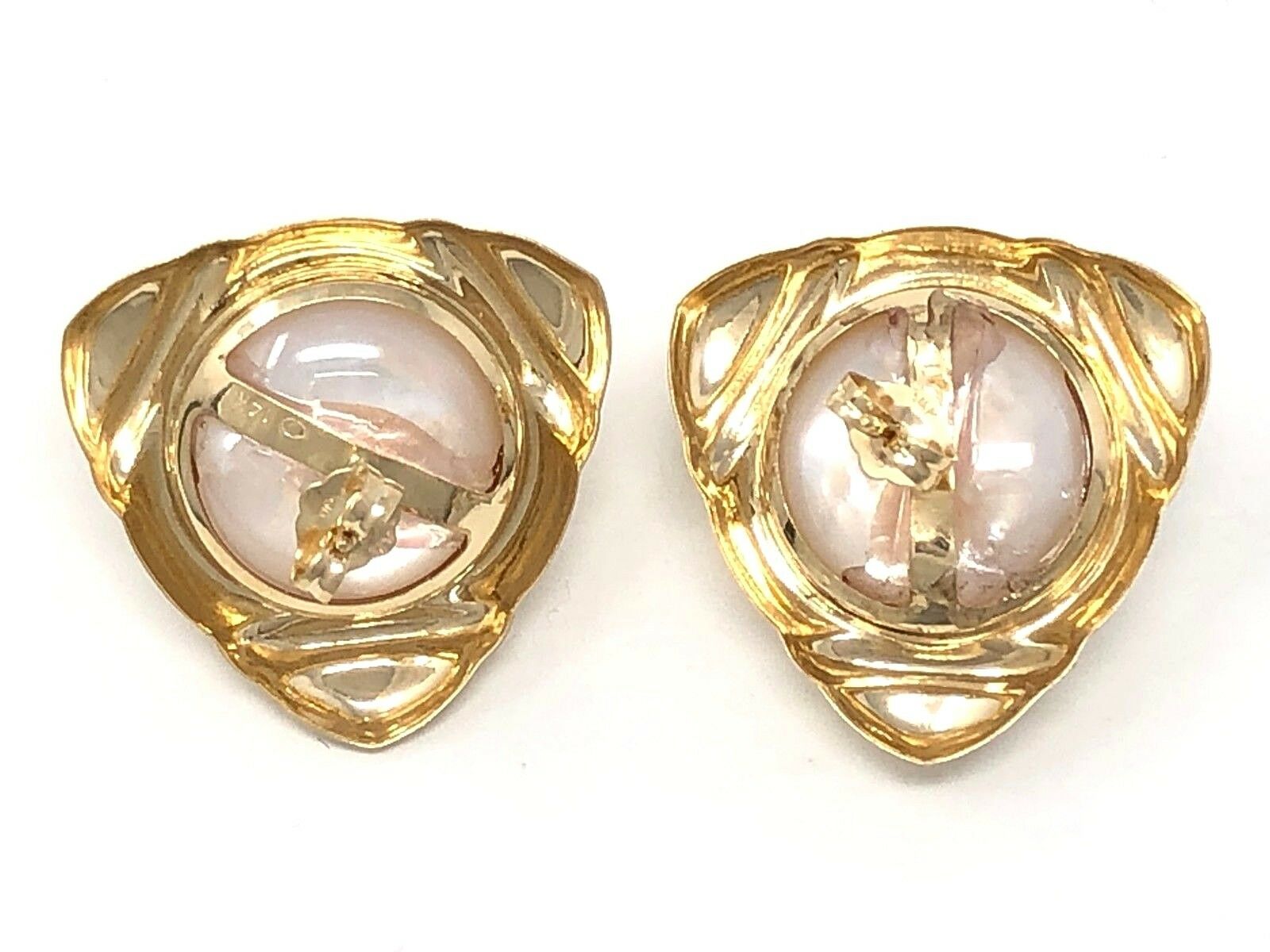 14k Yellow Gold Vintage Round Dome Mother of Pearl Stud Earrings 9.2 grams