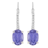 14k White Gold Created Sapphire & Diamond Accent Huggie Hoop Dangle Earrings