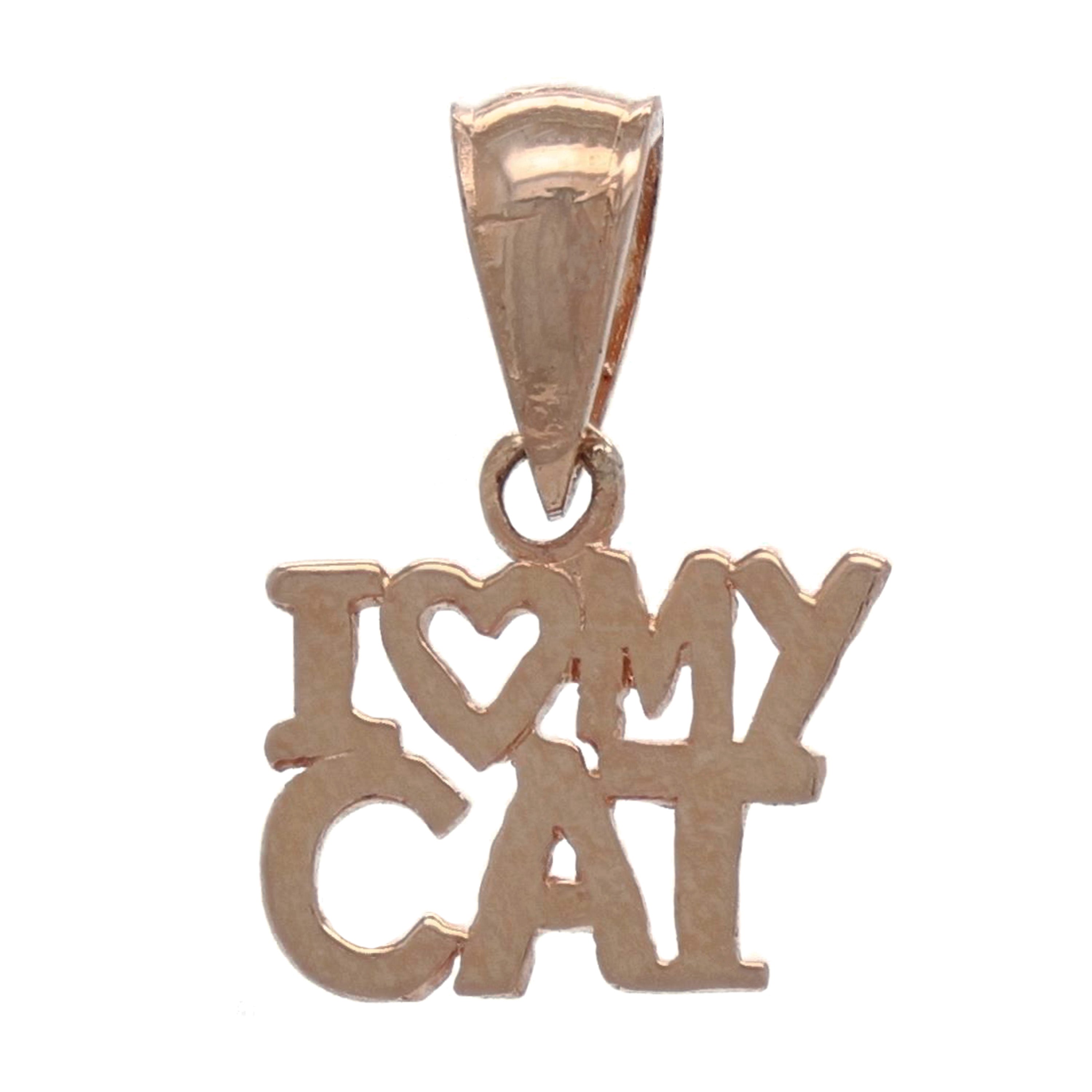 14k Rose Gold Solid I Heart MY CAT I Love MY CAT Charm Pendant 0.6 gram - Rose