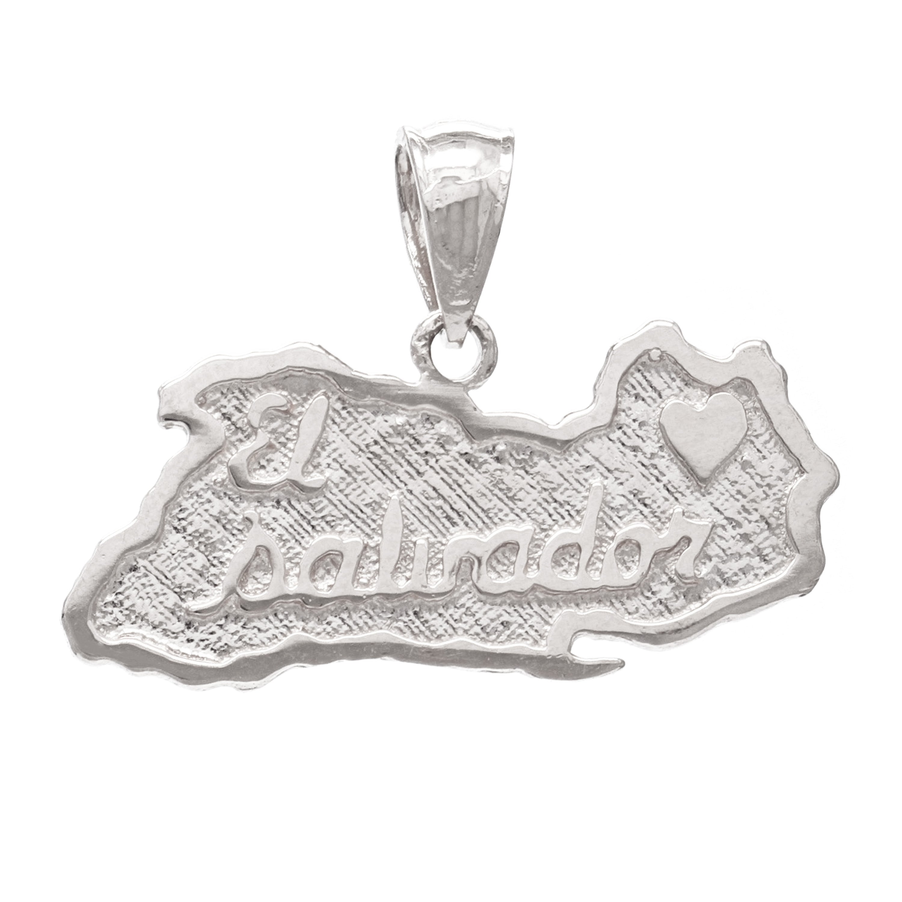 14k White Gold Travel Souvenir Country Map of El Salvador Charm Pendant 2.4grams - White