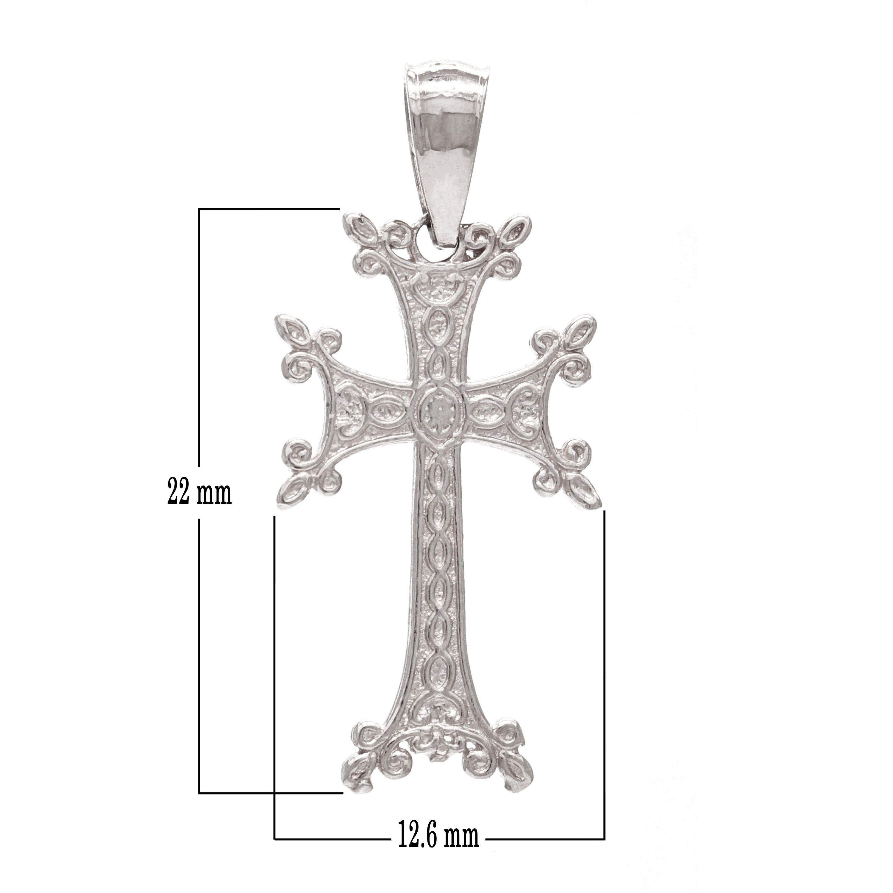 14k White Gold Khachkar Armenian Cross Charm Pendant 1.4 grams - White
