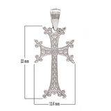 14k White Gold Khachkar Armenian Cross Charm Pendant 1.4 grams - White