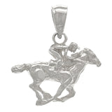14k White Gold Diamond Cut Equestrian Horse & Jockey Rider Charm Pendant 3 grams - White