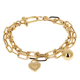 Italian 14k Yellow Gold Double U Shape Hardwear Link Charm Bracelet 7.5" 12.9g - 7.5" 12.9 grams