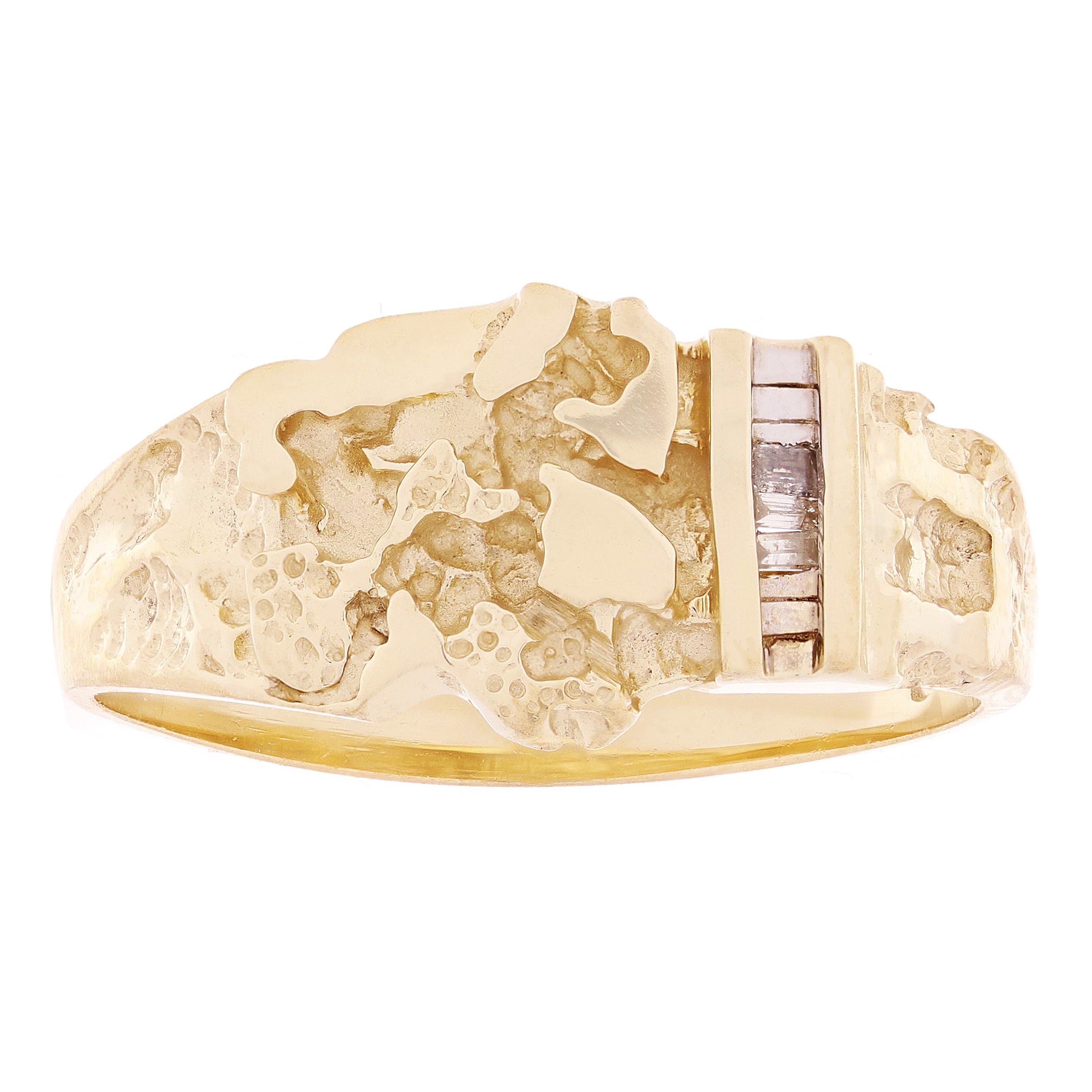 10k Yellow Gold Nugget Ring with Baguette Diamonds 10.4mm Size 11 - 3.8 grams