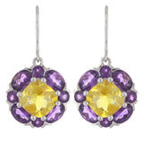 14k White Gold Citrine & Amethyst Gemstone Bouquet Flower Dangle Earrings