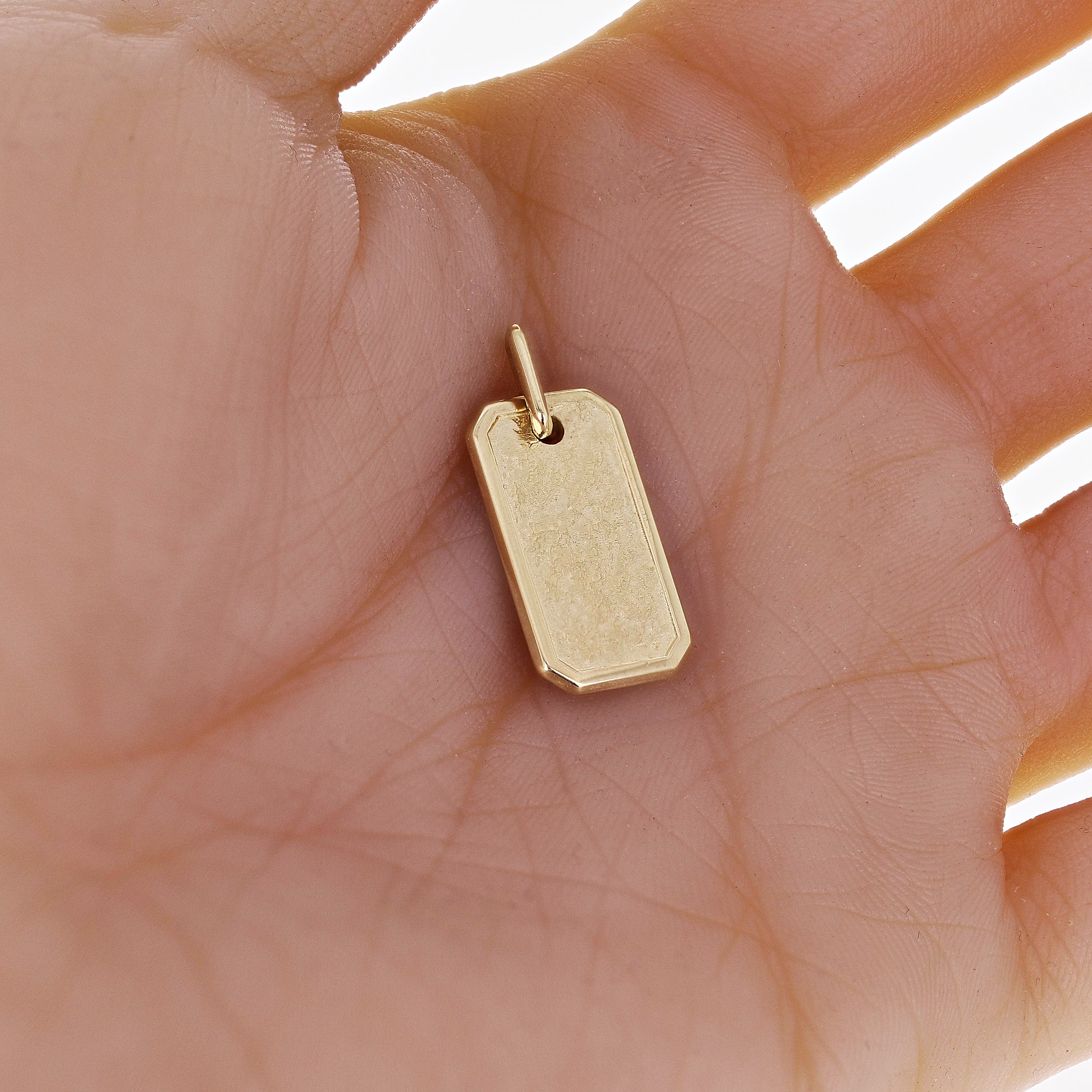 14k Yellow Gold Hammered Finish Small Dog Tag Charm Pendant 11.6mm 4.3 grams