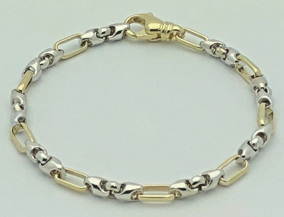 14k Two Tone Gold Handmade Fashion Link Bracelet 8.5