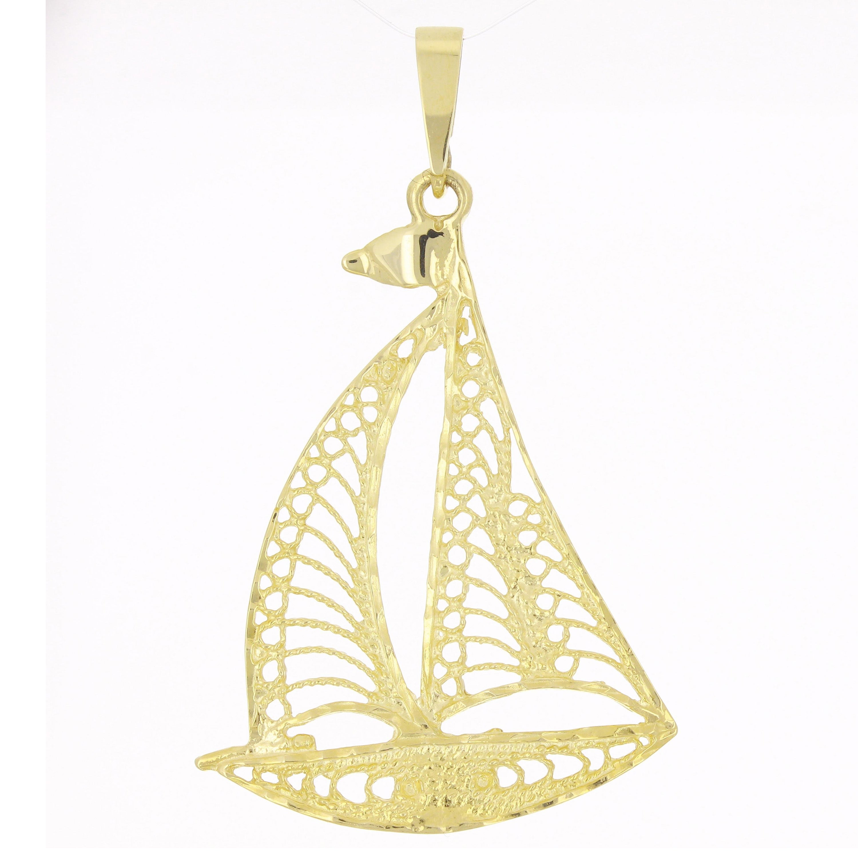 14k Yellow Gold Sailing Sailboat Charm Pendant Large - Large