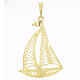 14k Yellow Gold Sailing Sailboat Charm Pendant Large - Large