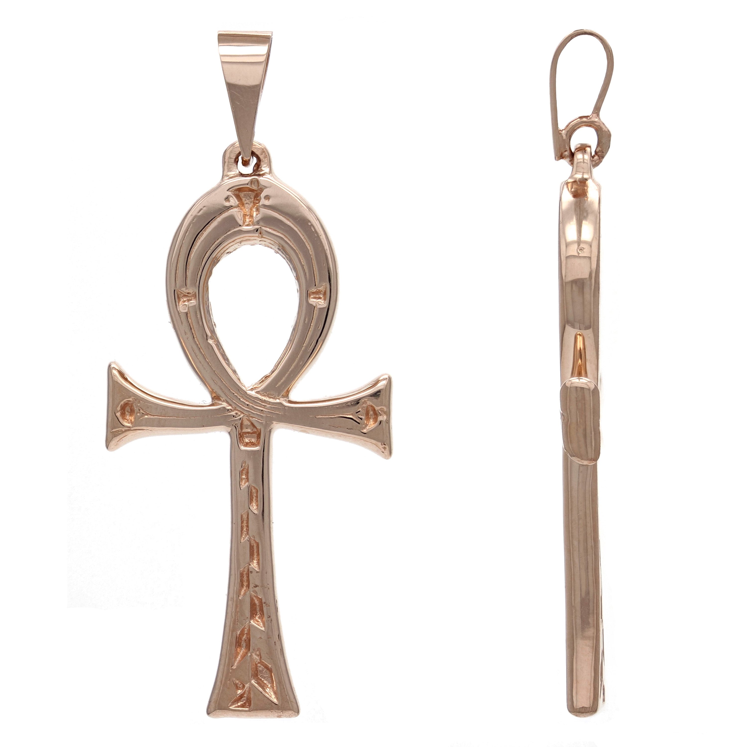 14k Yellow, White or Rose Gold Egyptian Ankh and Vine Cross Charm or Pendant