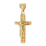 Italian 14k Yellow Gold 3D Double Sided Crucifix Cross Charm Pendant 1.1" 1.7g