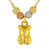 14k Tri Color Gold Ball Beads Elephant Charm Singapore Chain Necklace 17" - Elephant Sand Finish