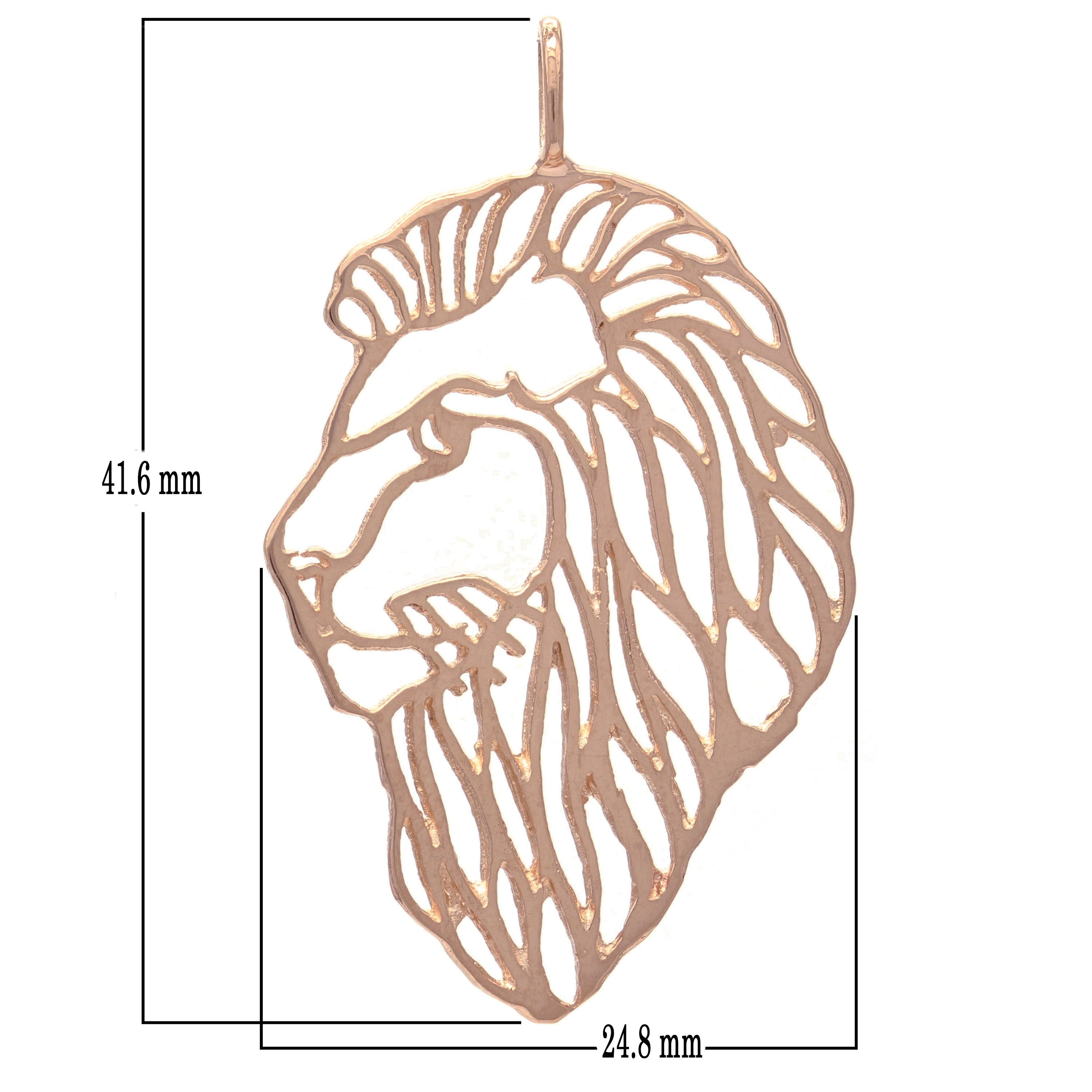 14k Rose Gold Solid Lion Head Lion Face Charm Pendant 1.65" 3 grams - Rose